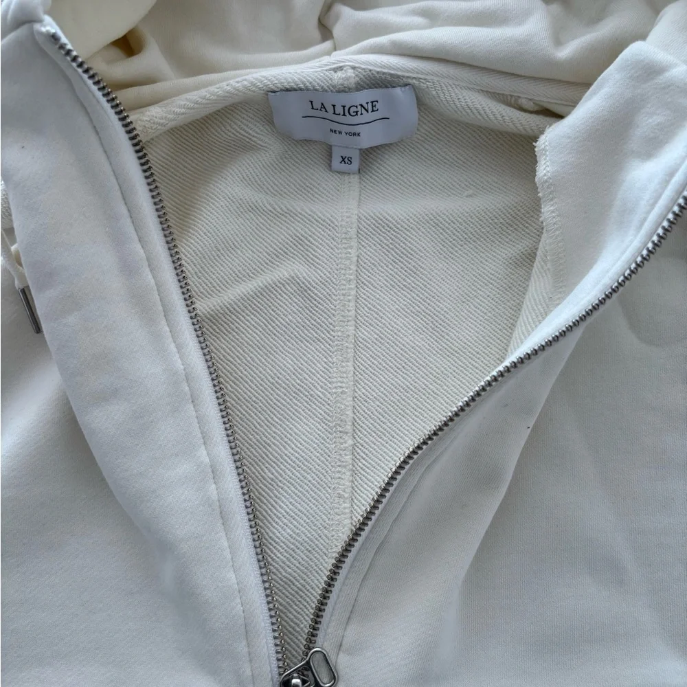 La Ligne Super Half Zip Hoodie Sweatshirt White Size XS